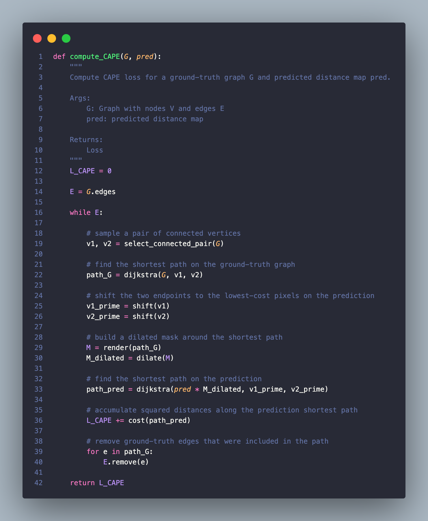 Algorithm code snapshot